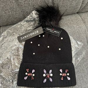 NWT jeweled echo fur beanie hat